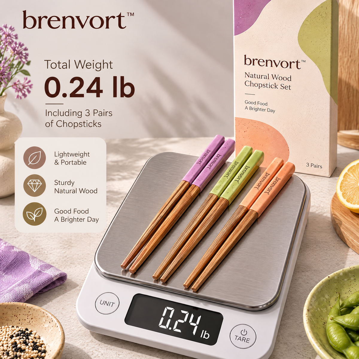 𝒃𝒓𝒆𝒏𝒗𝒐𝒓𝒕™ Natural Wood Chopstick Set